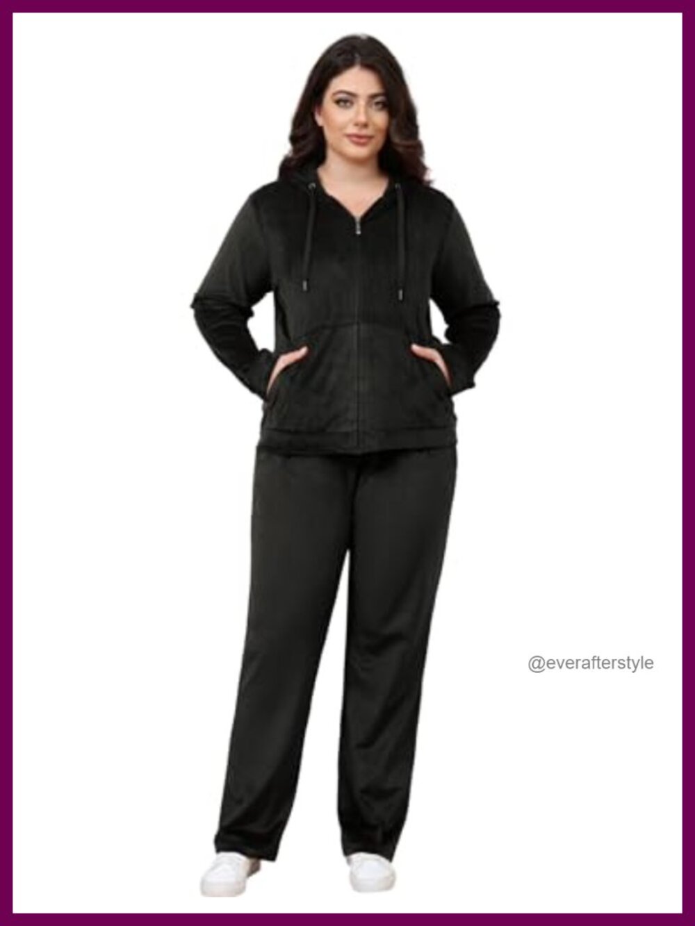 Plus Size Velour Tracksuit 2 Piece Hoodie Straight Leg Pants Set